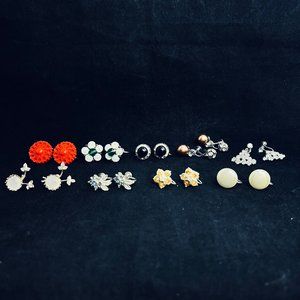 Lot of 9 Silver Tone Screw Back Earrings